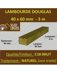 Lambourde / Tasseau 60x40 Douglas Naturel Sec Brut Qualité Charpente 3m